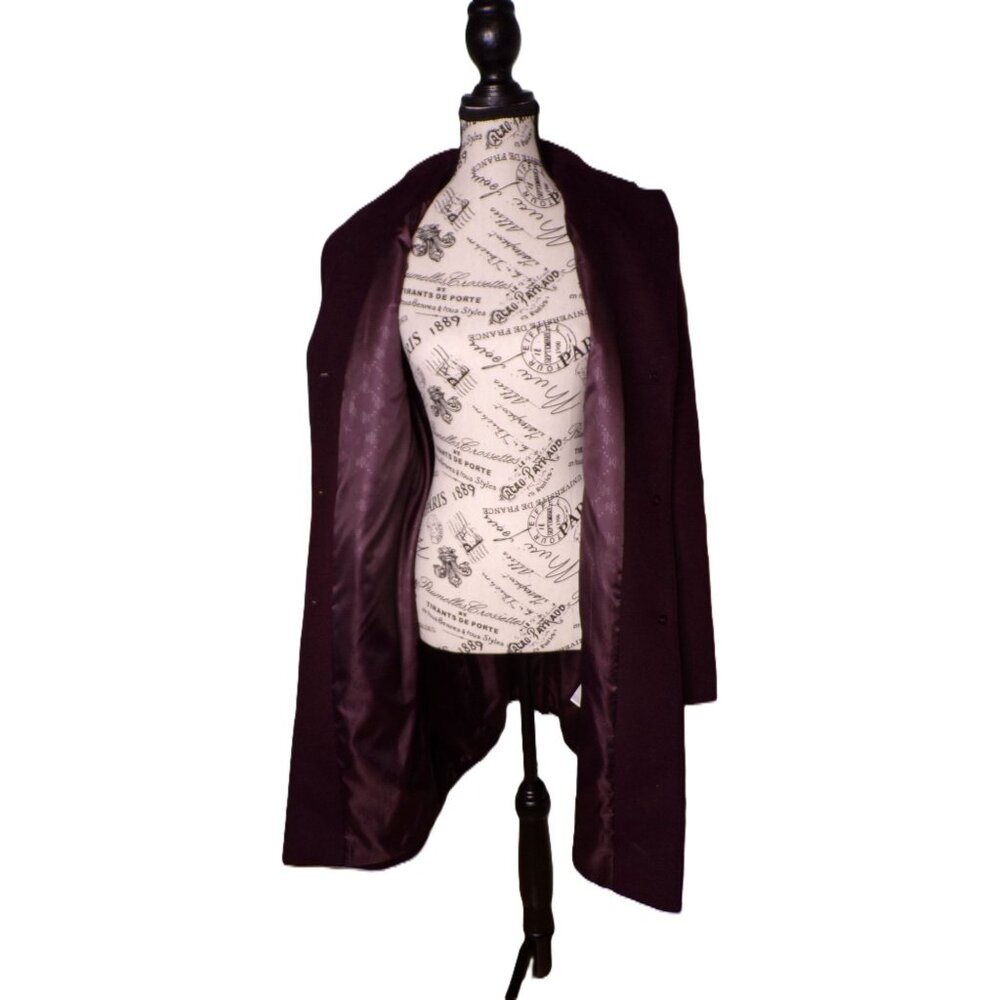 🆕RALPH LAUREN Longline Reefer Coat Wool Blend Wine Burgundy 10 - Picture 10 of 11